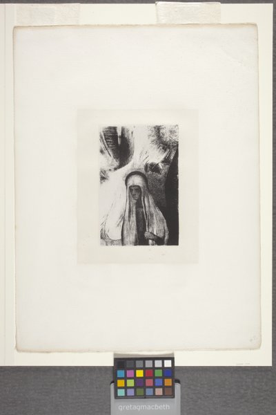 La Vieille: "Que Crains-Tu?" (litografía sobre papel chine appliqué) de Odilon Redon