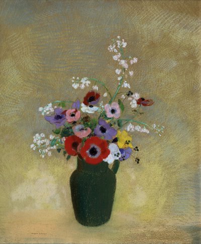 Gran jarrón verde con flores mixtas de Odilon Redon