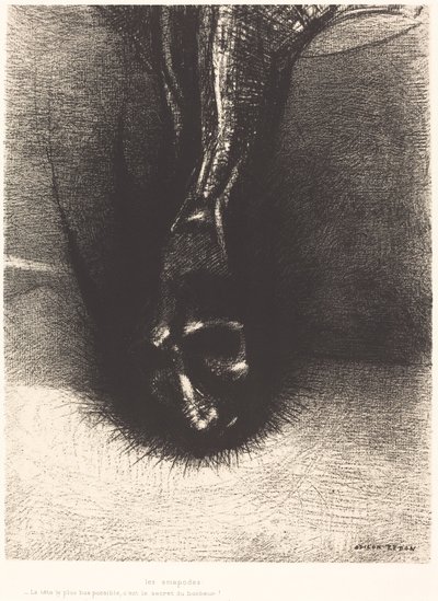 Los Sciapodes: "¡La cabeza lo más baja posible, ese es el secreto de la felicidad!" de Odilon Redon