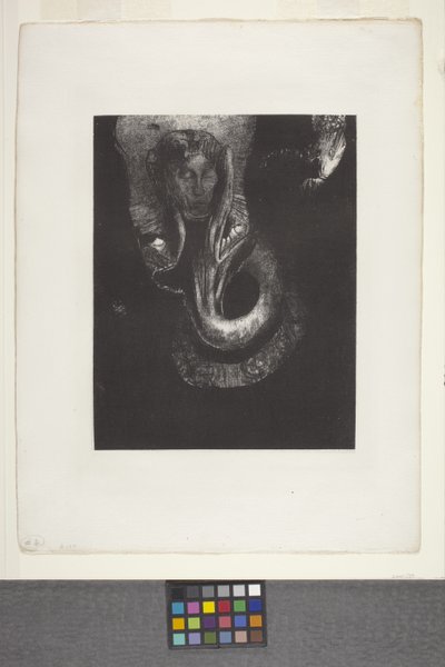 Oannes: "Yo, la primera conciencia del caos...". (litografía sobre papel chine appliqué) de Odilon Redon