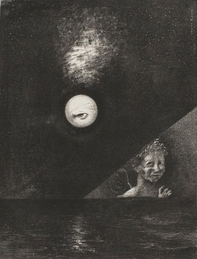 On the Horizon the Angel of Certitude, and in the Somber Heaven a Questioning Eye, lámina cuatro de To Edgar Poe de Odilon Redon