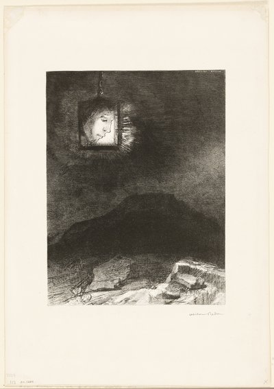 Destello precario, una cabeza suspendida del infinito, placa 3 de 6 de Odilon Redon