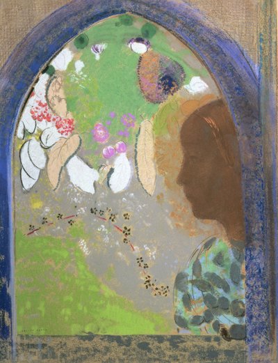 Perfil de una mujer en una ventana de Odilon Redon