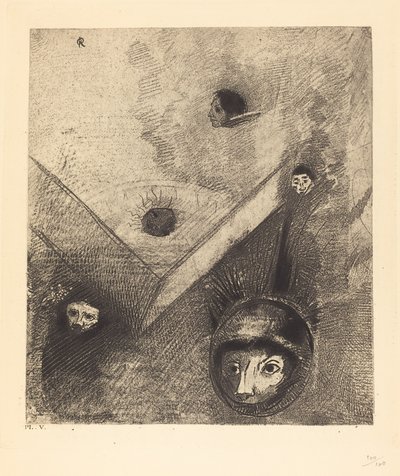 Sobre el fondo de nuestras noches Dios con su dedo sabio dibuja una pesadilla multiforme e implacable de Odilon Redon