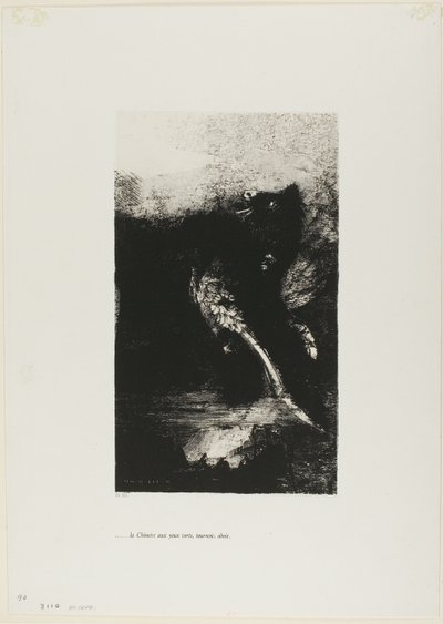 La Quimera con ojos verdes se vuelve, ladra, lámina 7 de La tentación de San Antonio (1ª serie) de Odilon Redon