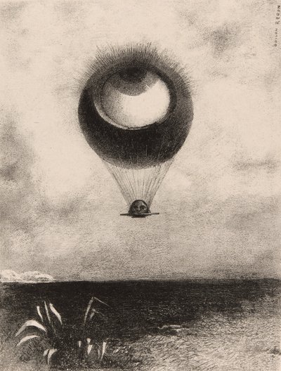 El ojo, como un extraño globo se mueve hacia el infinito, lámina uno de A Edgar Poe de Odilon Redon