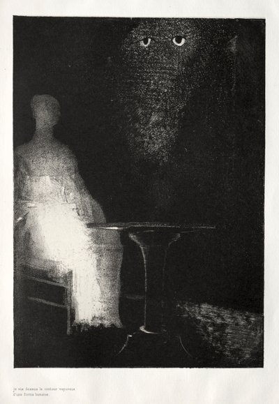 La casa encantada: Continué mirando la silla, y me imaginé que veía en ella un azul pálido..., 1896 de Odilon Redon