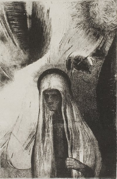 La anciana: ¿De qué tienes miedo? ¿Un gran agujero negro? ¿Quizás está vacío?, placa 19 de 24 de Odilon Redon