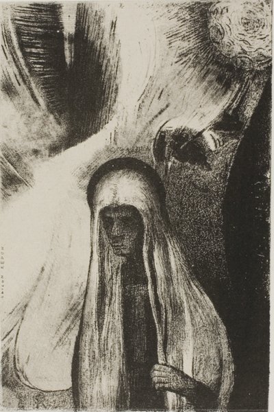 La anciana: "¿De qué tienes miedo? ¡Un gran agujero negro! ¿Está vacío, quizás?", placa 19 de 24 de Odilon Redon