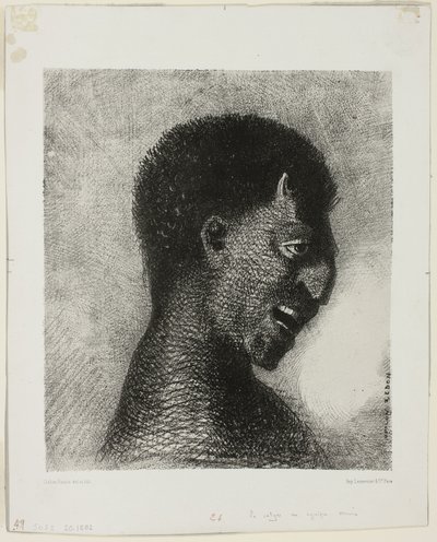 El sátiro con la sonrisa cínica, placa 5 de 8 de "Los orígenes" de Odilon Redon