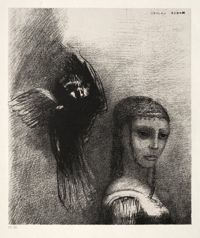 La Tentación de San Antonio Primera Serie: Y un Gran Pájaro, Descendiendo del Cielo..., 1888 de Odilon Redon
