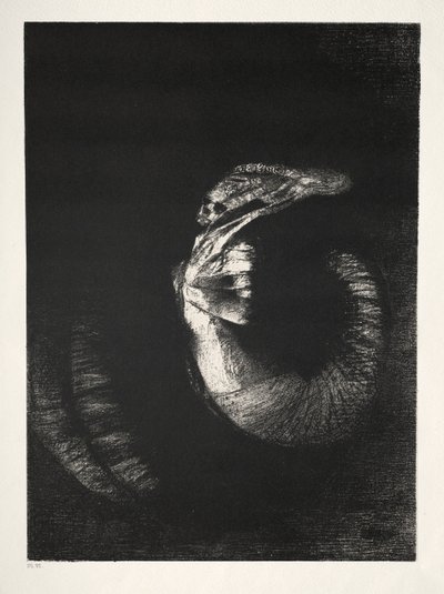 La tentación de San Antonio Primera serie: Es un cráneo coronado con rosas..., 1888 de Odilon Redon