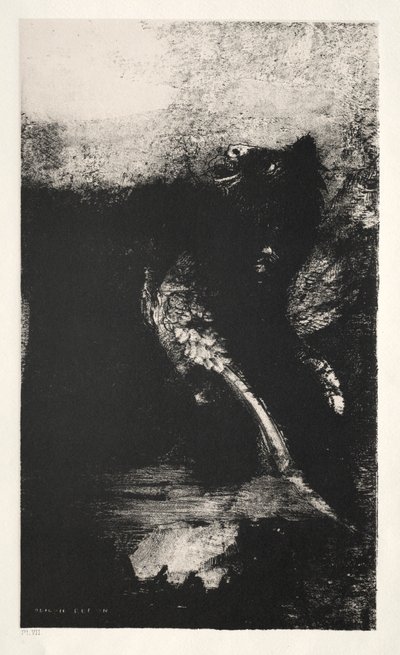 La tentación de San Antonio Primera Serie: La quimera de ojos verdes se vuelve, ladra, 1888 de Odilon Redon