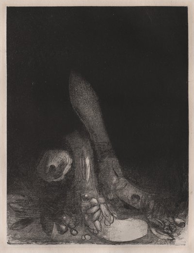 La tentación de San Antonio: Las flores caen y aparece la cabeza de una pitón, 1896 de Odilon Redon