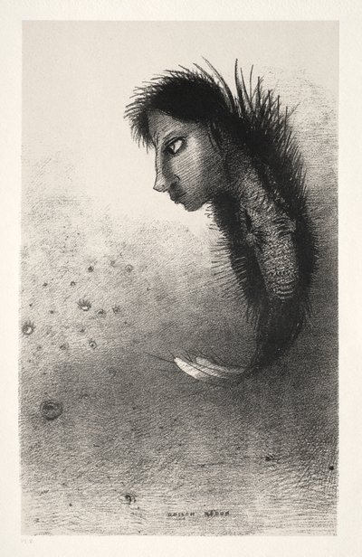 Entonces aparece un ser singular, con cabeza de hombre en cuerpo de pez de Odilon Redon