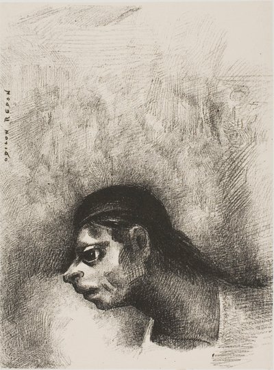 A través de la grieta de la pared se proyectó la cabeza de un muerto, de El jurado de Odilon Redon