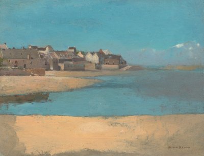 Village by the Sea in Brittany, c.1880 (óleo sobre cartón sobre tablero duro) de Odilon Redon