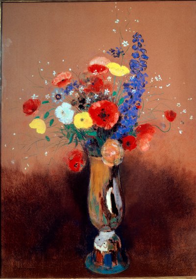 Flores silvestres en un jarrón de cuello largo de Odilon Redon