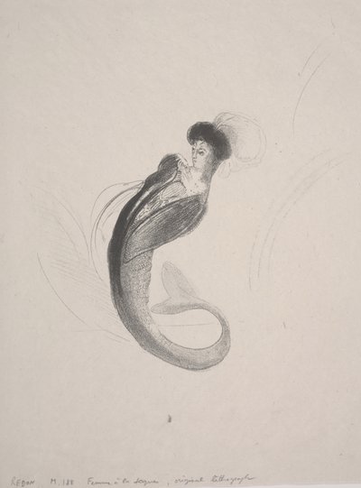 Mujer con un Toque y una Cola de Sirena de Odilon Redon