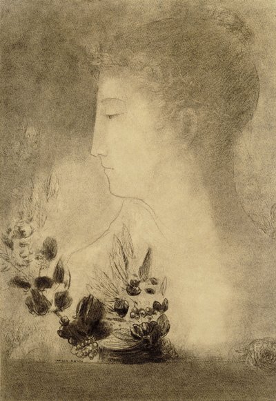 Mujer de perfil con una corona de laurel de Odilon Redon
