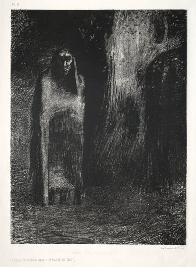 La Noche: El Hombre Estaba Solo en un Paisaje Nocturno de Odilon Redon Lemercier and Cie.
