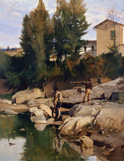 Renaioli (excavadores de arena) en el río Mugnone de Odoardo Borrani