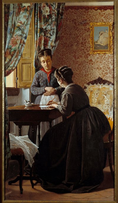 La analfabeta o mujer escribiendo una carta para su criada de Odoardo Borrani