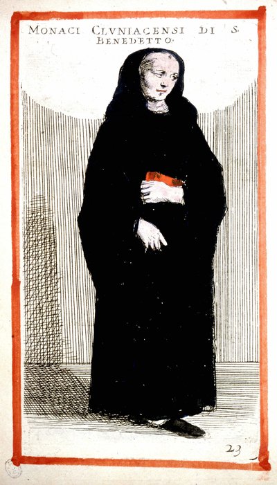 Orden religiosa: monje de la Abadía de Cluny (Cluniacense). Grabado del siglo XVI. Según O. Fialetti. de Odoardo Fialetti