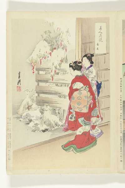 jardín nevado Comparaciones entre bellezas y flores (título de la serie) Bijin hana kurabe (título de la serie sobre el objeto) de Ogata Gekko