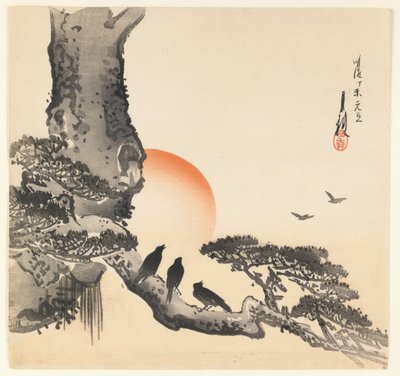 Cuervos en un tronco de árbol, Periodo Meiji, c.1890-1910 de Ogata Gekko