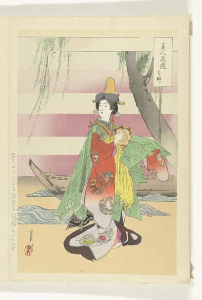 Mujer bailando en barco Comparaciones entre bellezas y flores (título de la serie) Bijin hana kurabe (título de la serie sobre el objeto) de Ogata Gekko