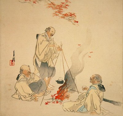 Bebiendo sake bajo un arce, c.1890s-1900s de Ogata Gekko