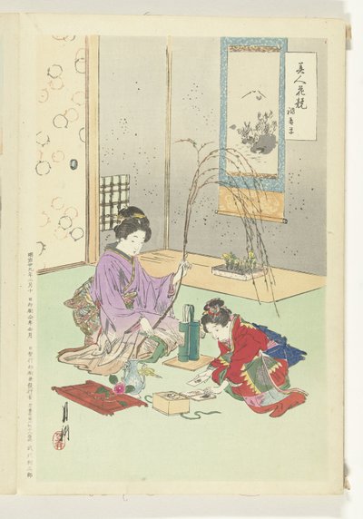 Comparaciones entre Bellezas y Flores Bijin hana kurabe (título sobre objeto) de Ogata Gekko