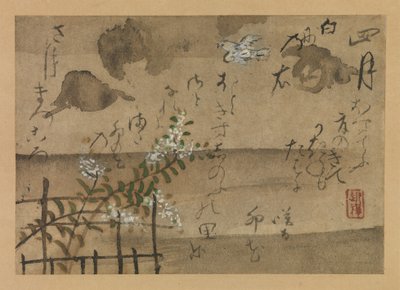 Cuarto mes de Pájaros y flores de los doce meses de Fujiwara no Teika de Ogata Kenzan