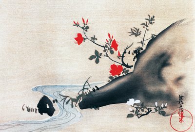 Azaleas y arroyo, kakemonos (rollos colgantes) pintados en seda por Korin Ogata, Período Edo, Japón de Ogata Korin