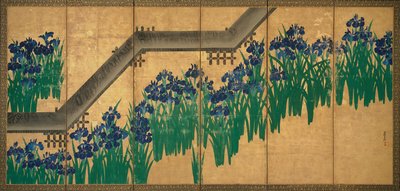 Iris en Yatsuhashi (Ocho Puentes), c.1709 de Ogata Korin