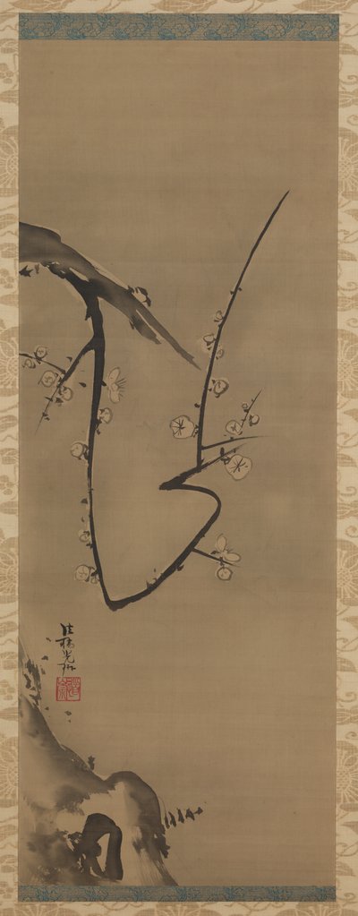 Prunus, pergamino colgante, c.1700 de Ogata Korin