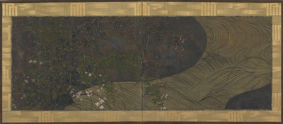 Agua corriente, hierbas y flores de otoño, período Edo, finales del siglo XVII-principios del siglo XVIII de Ogata Korin