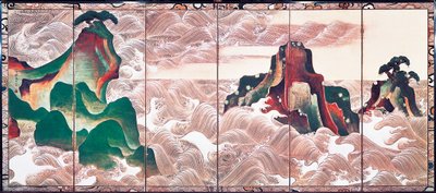Olas en Matsushima, biombo con seis paneles por Korin Ogata (1658-1716) de Ogata Korin