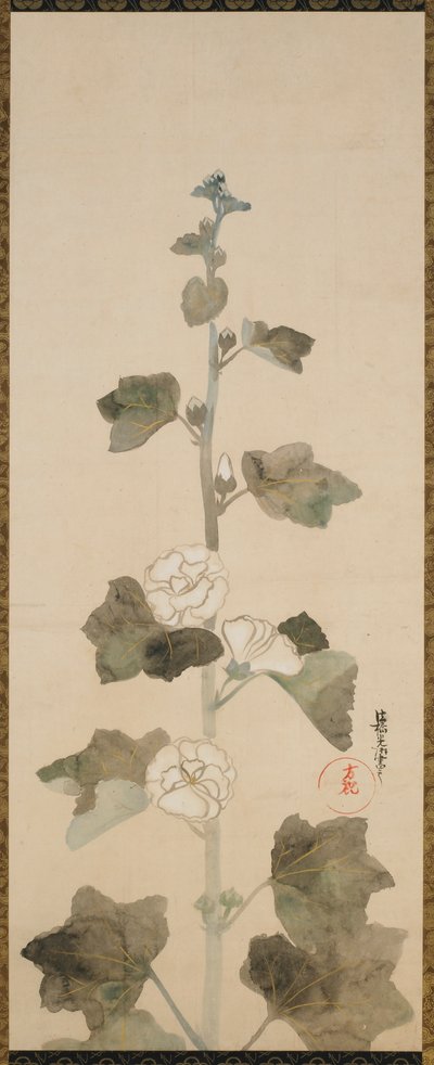 Malvarrosas blancas, período Edo, finales del siglo XVII-principios del siglo XVIII de Ogata Korin
