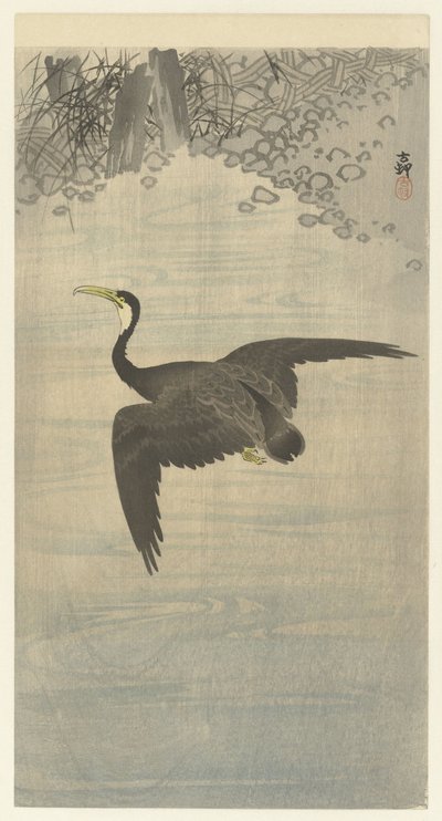 cormorán en vuelo de Ohara Koson