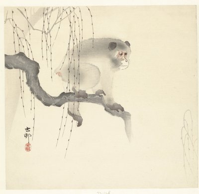 Mono en la rama de un árbol de Ohara Koson