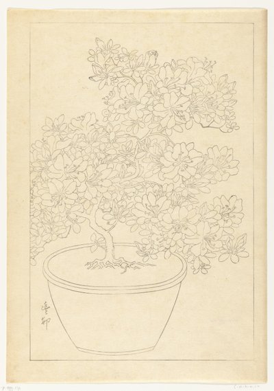 Azalea floreciente en maceta de Ohara Koson
