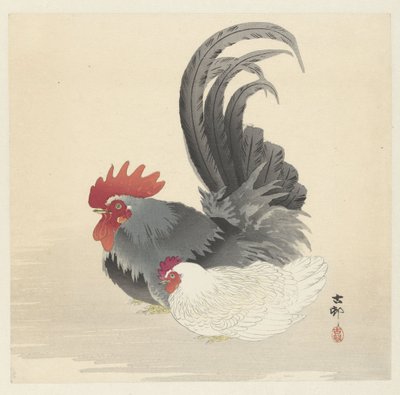 Pollo y gallo de Ohara Koson