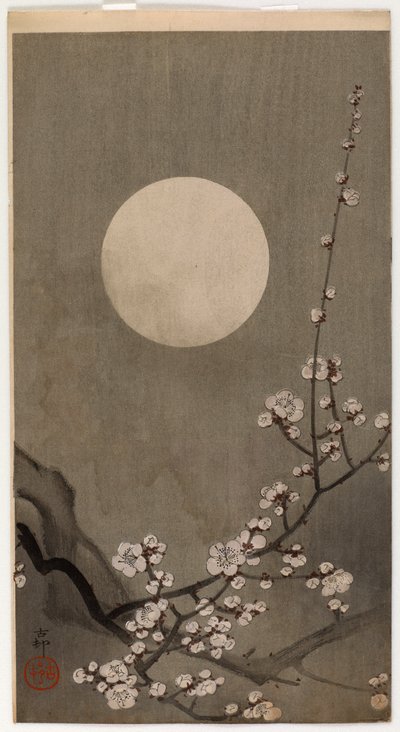 Ciruela floreciente y luna de Ohara Koson
