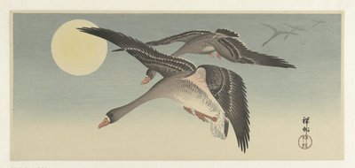 Gansos en luna llena de Ohara Koson