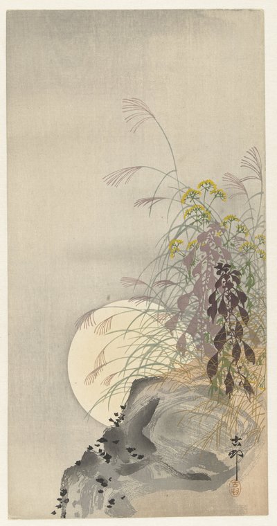 Hierbas en luna llena de Ohara Koson