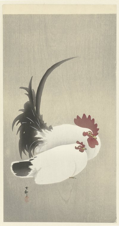 gallo y gallina de Ohara Koson