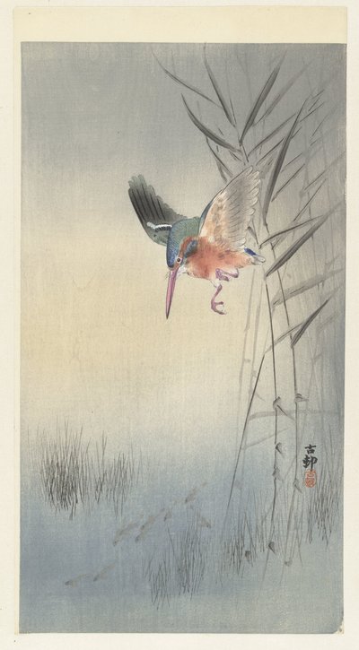 Martín pescador cazando peces de Ohara Koson