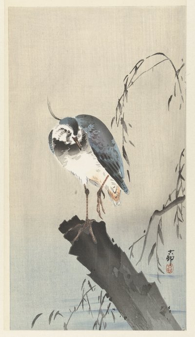 Avefría en el tocón de un árbol de Ohara Koson